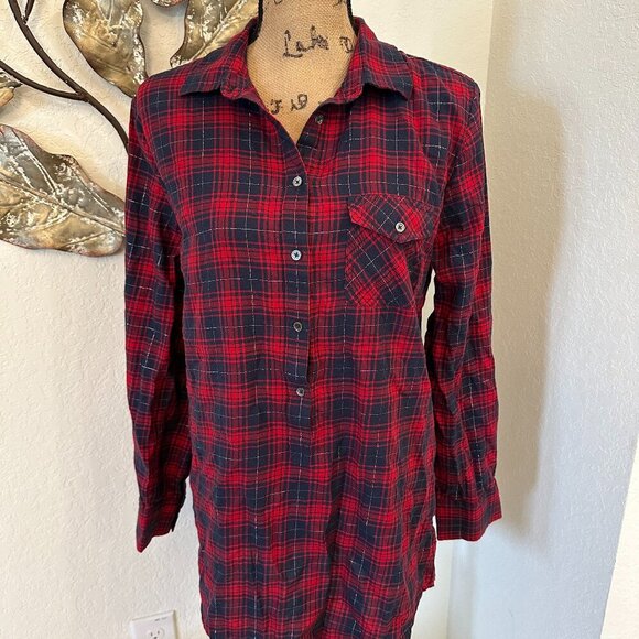 J.Crew Red & Navy Plaid Tunic Shirt - Size M - Picture 2 of 5